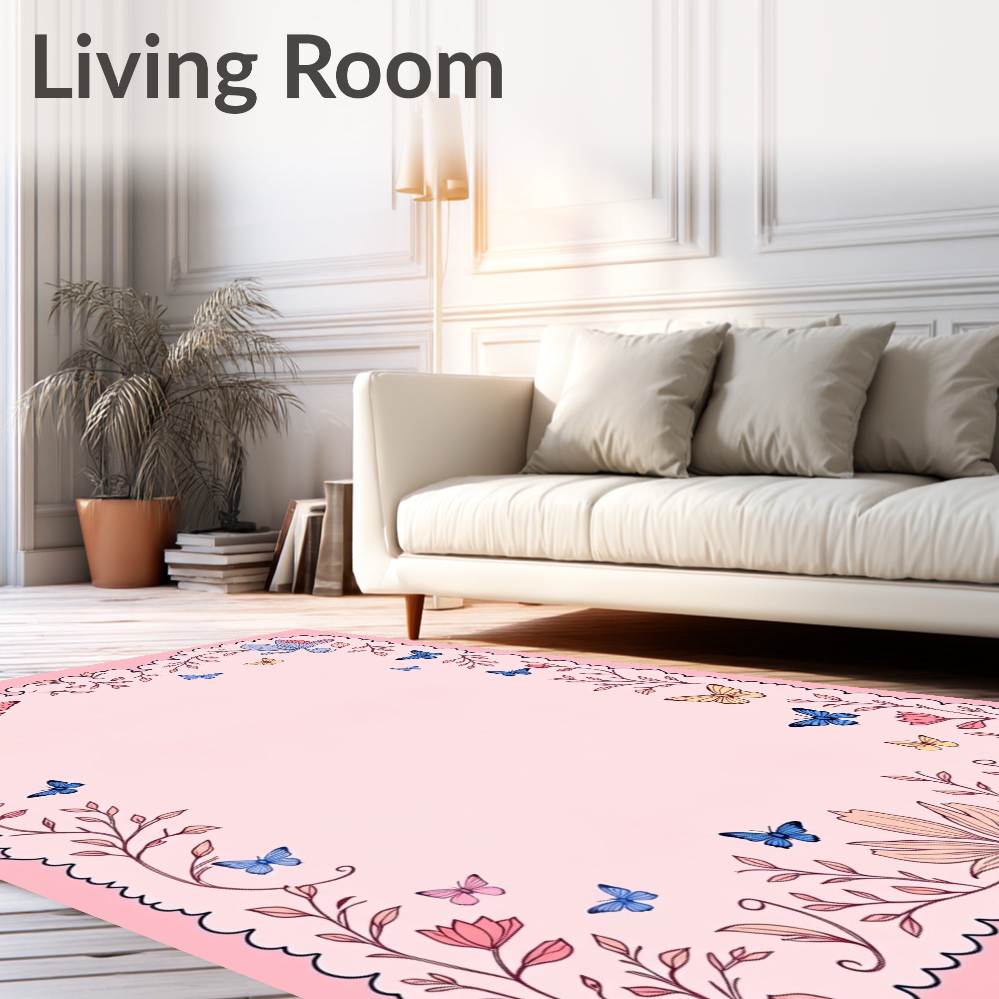 Delicate Butterfly Garden Floral Border Rug