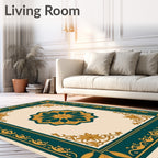Deep Teal Golden Floral Medallion Rug