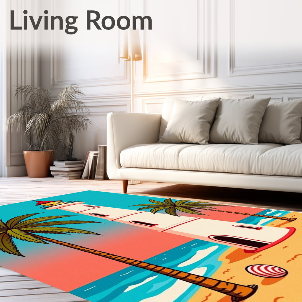 Coastal Lighthouse Palm Tree Beach Balls Rug