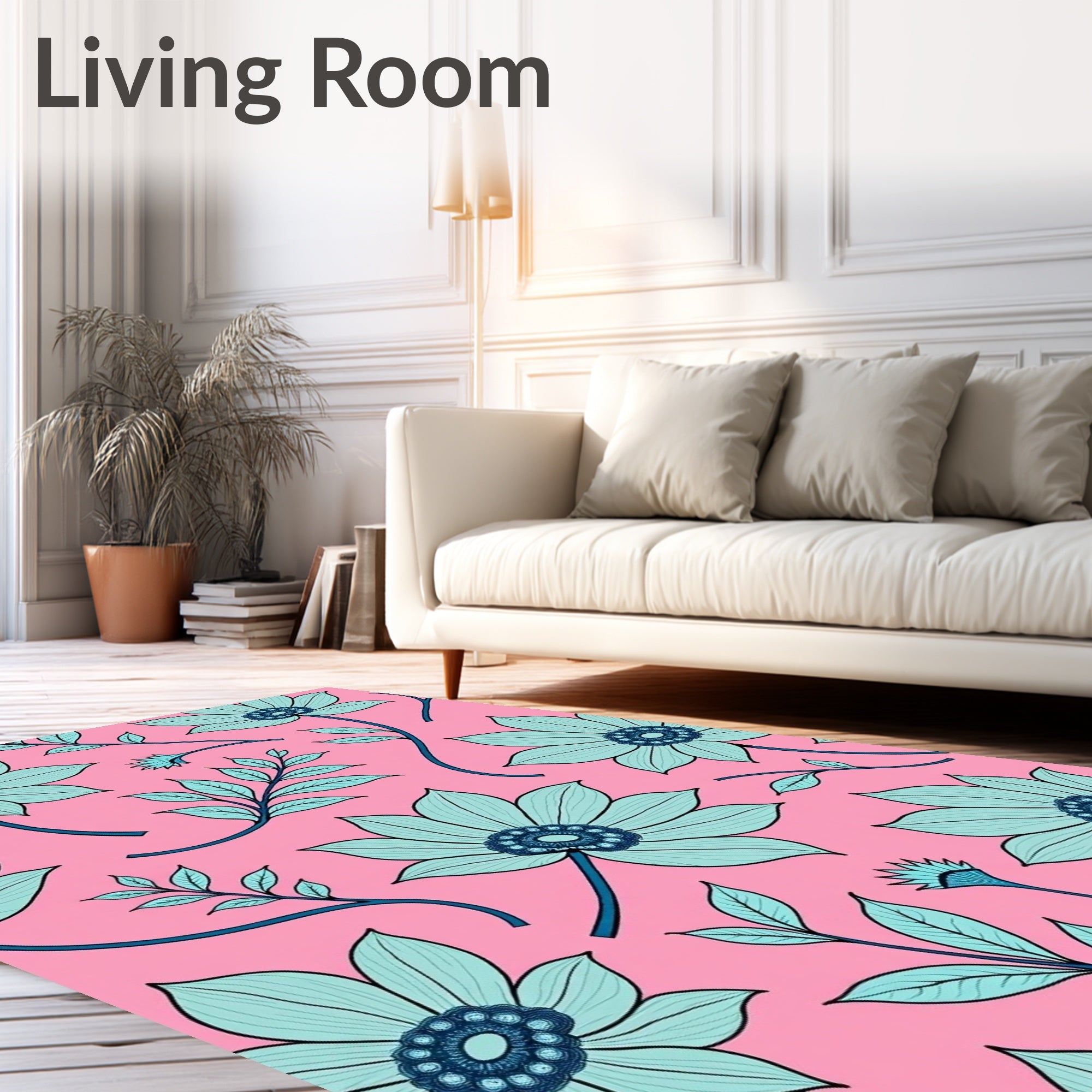 Pink Teal Floral Branch Garden Rug