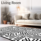 Black White Geometric Circuit Board Rug