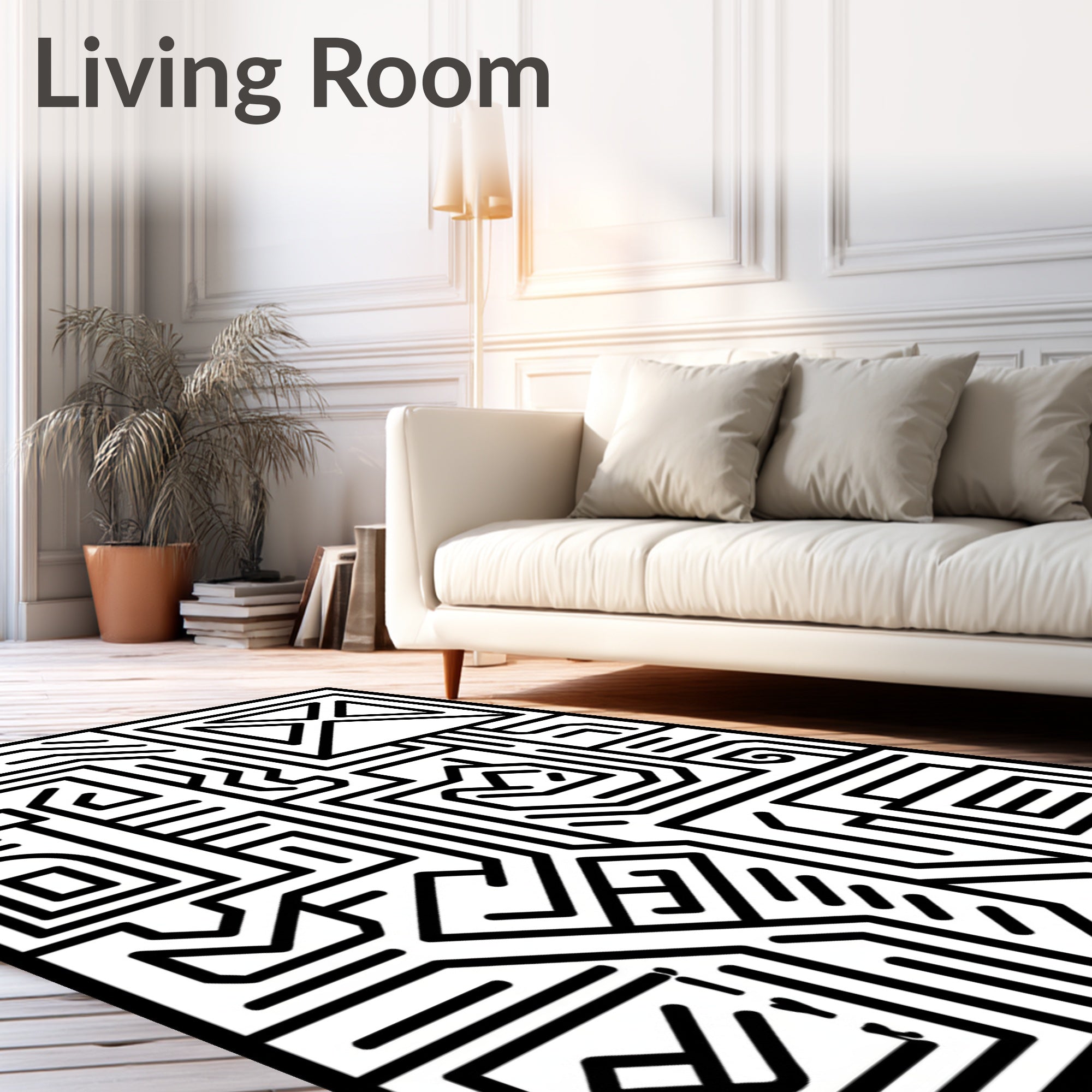Black White Geometric Circuit Board Rug