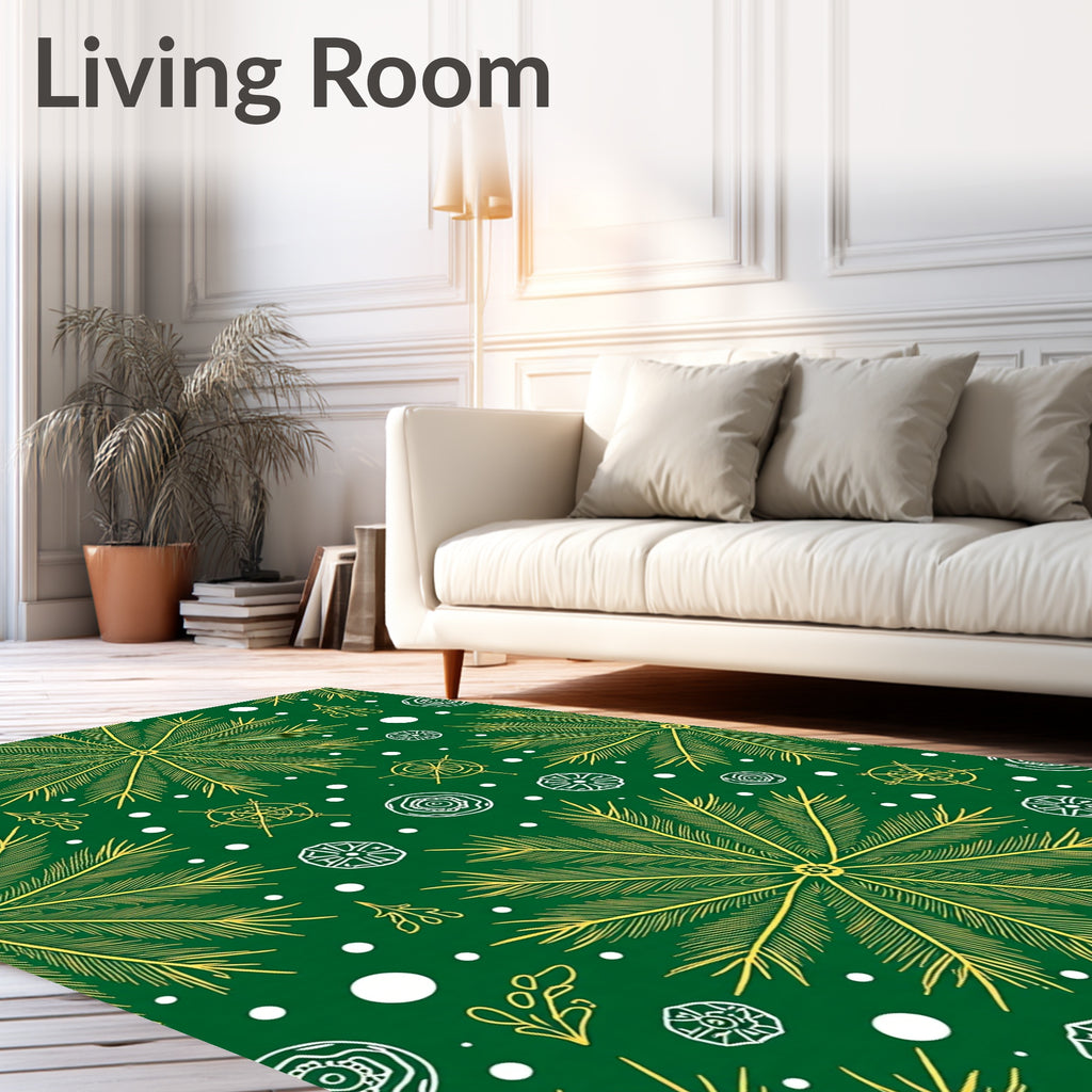 Green Yellow Fern Snowflake Medallion Rug