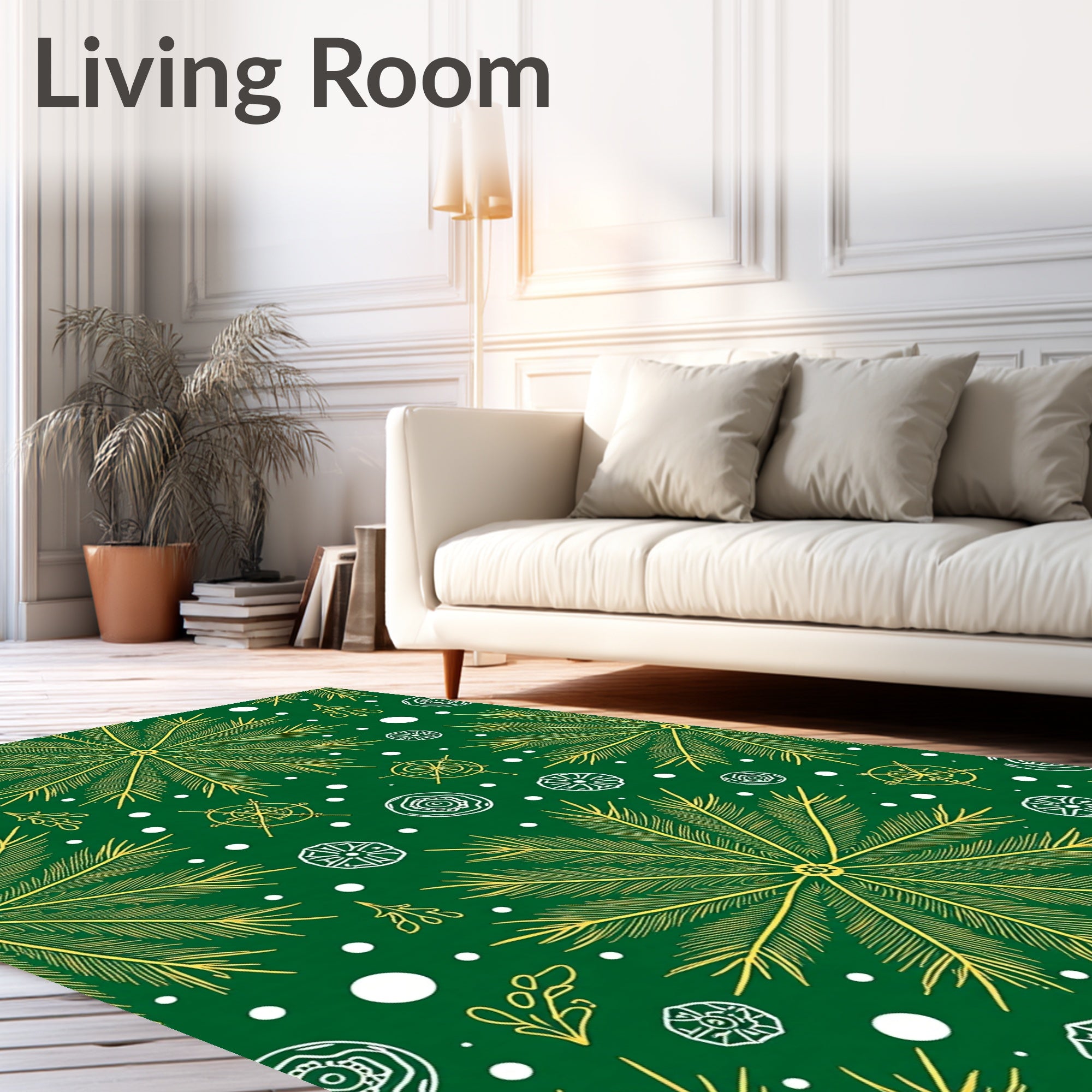 Green Yellow Fern Snowflake Medallion Rug