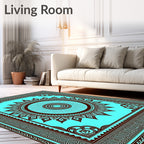 Aqua Brown Sunburst Medallion Border Rug