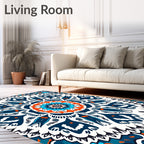 Vibrant Teal Orange Medallion Symmetry Rug
