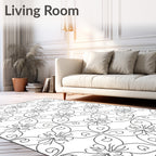 Black White Floral Butterfly Medallion Rug