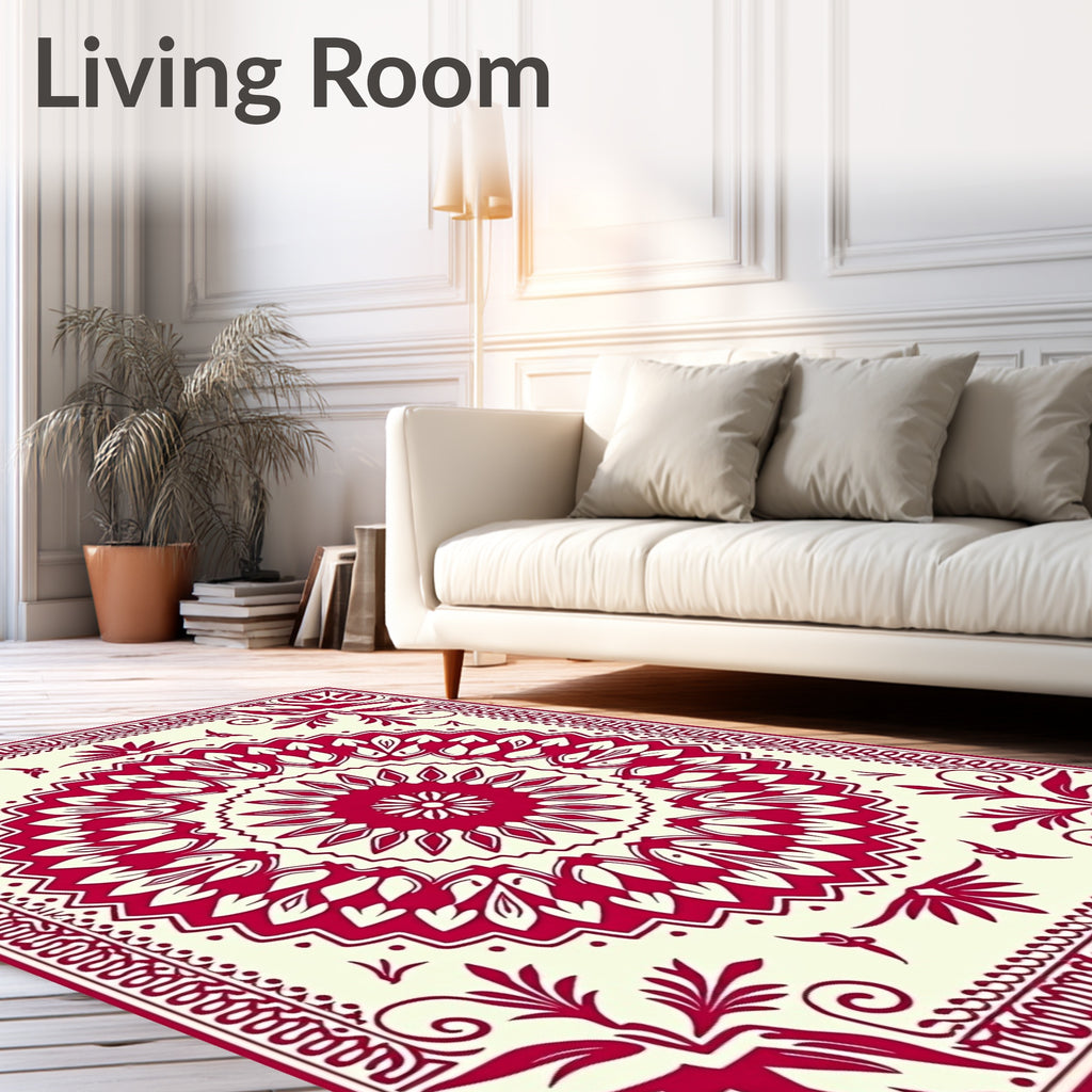 Crimson Medallion Floral Border Rug