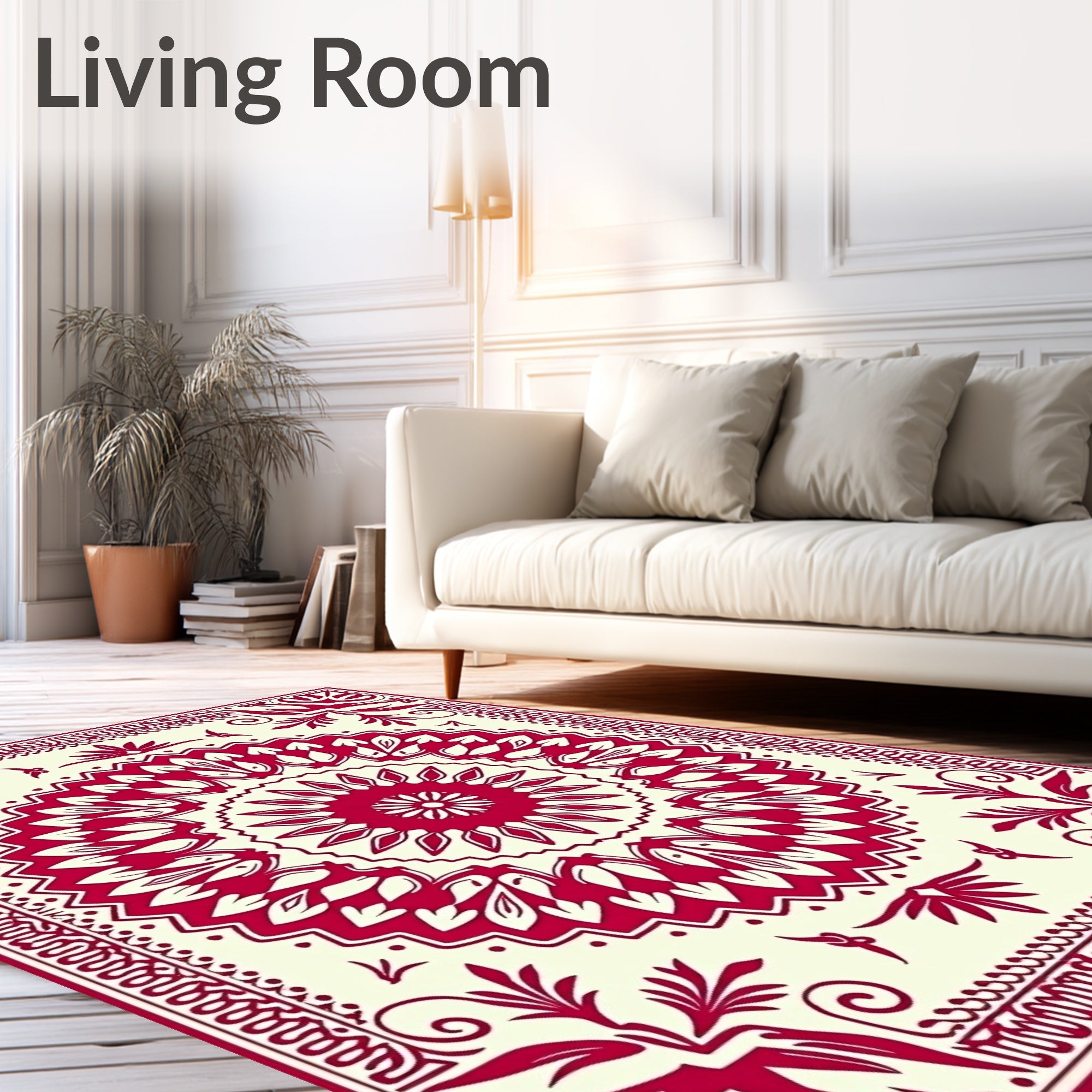 Crimson Medallion Floral Border Rug