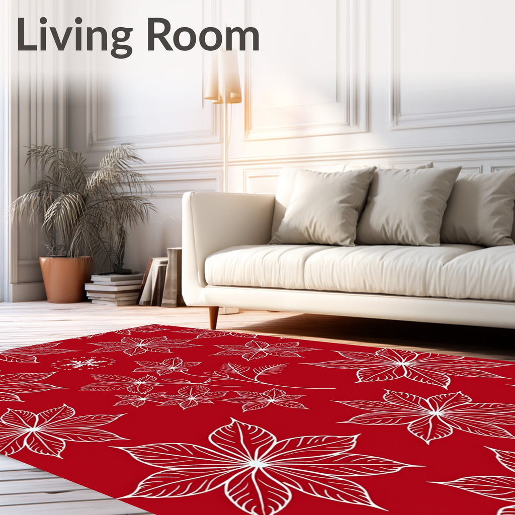 Crimson White Poinsettia Foliage Rug