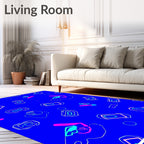 Retro Pink Blue Rectangles and Circles Rug