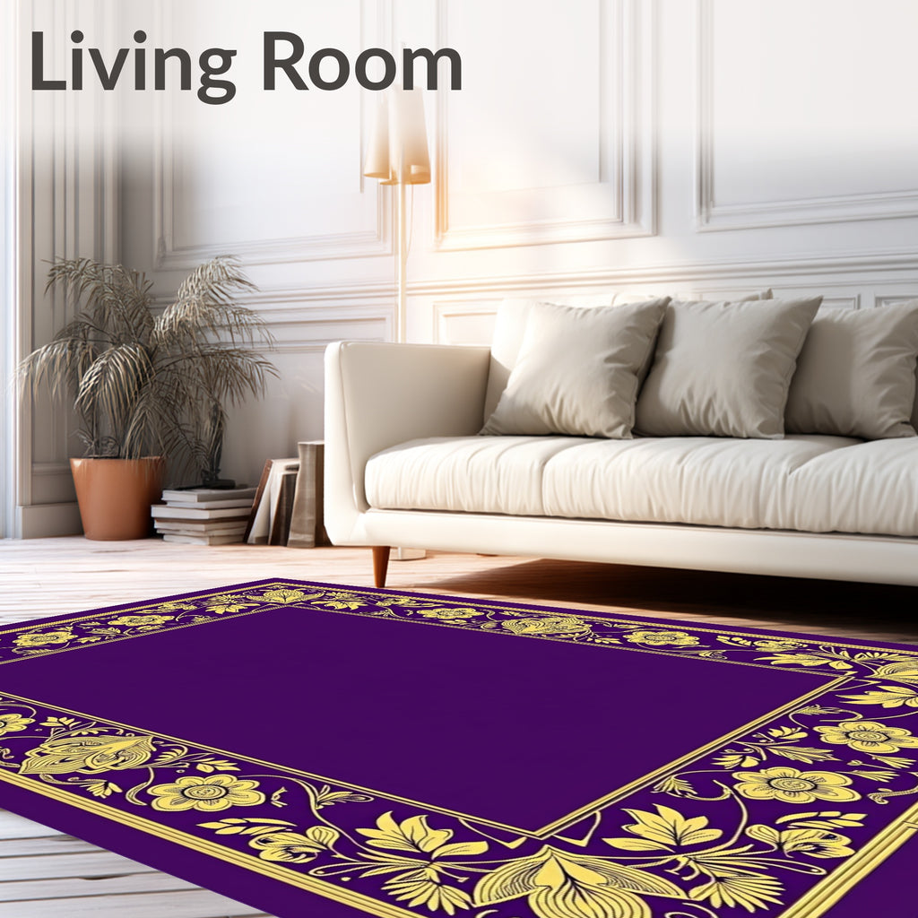 Vintage Purple Golden Floral Border Rug