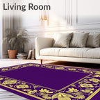 Vintage Purple Golden Floral Border Rug