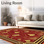 Crimson Gold Art Deco Floral Medallions Rug