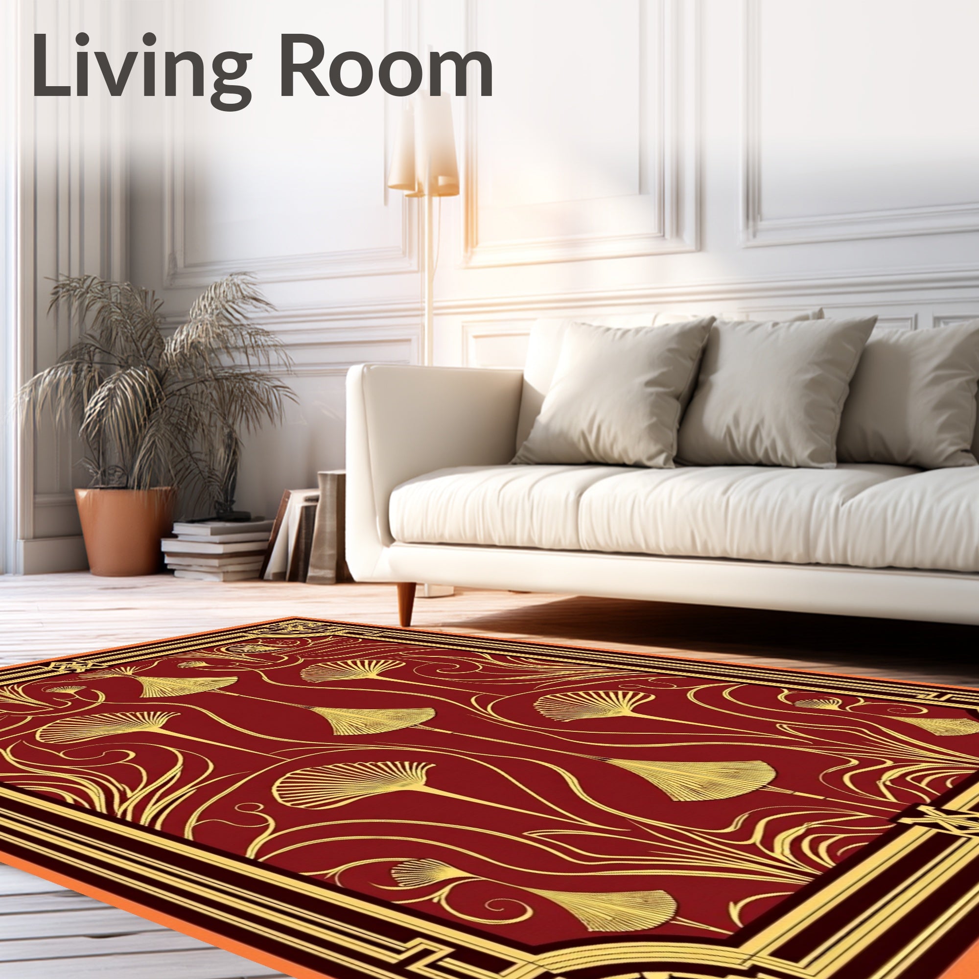 Crimson Gold Art Deco Floral Medallions Rug