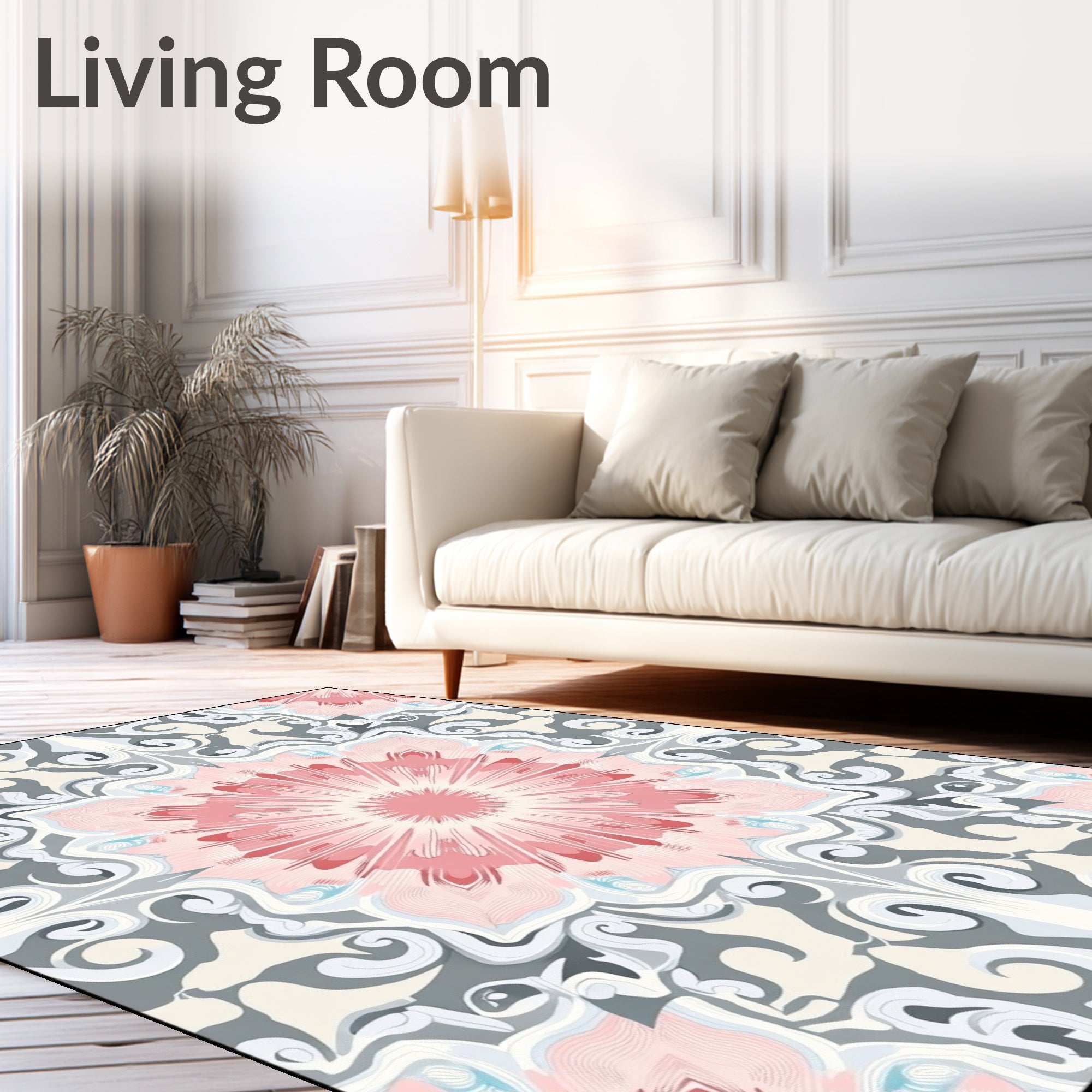 Pastel Pink Radial Floral Medallion Rug