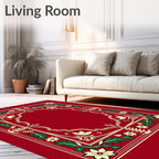 Ornate Red Floral Scroll Border Rug