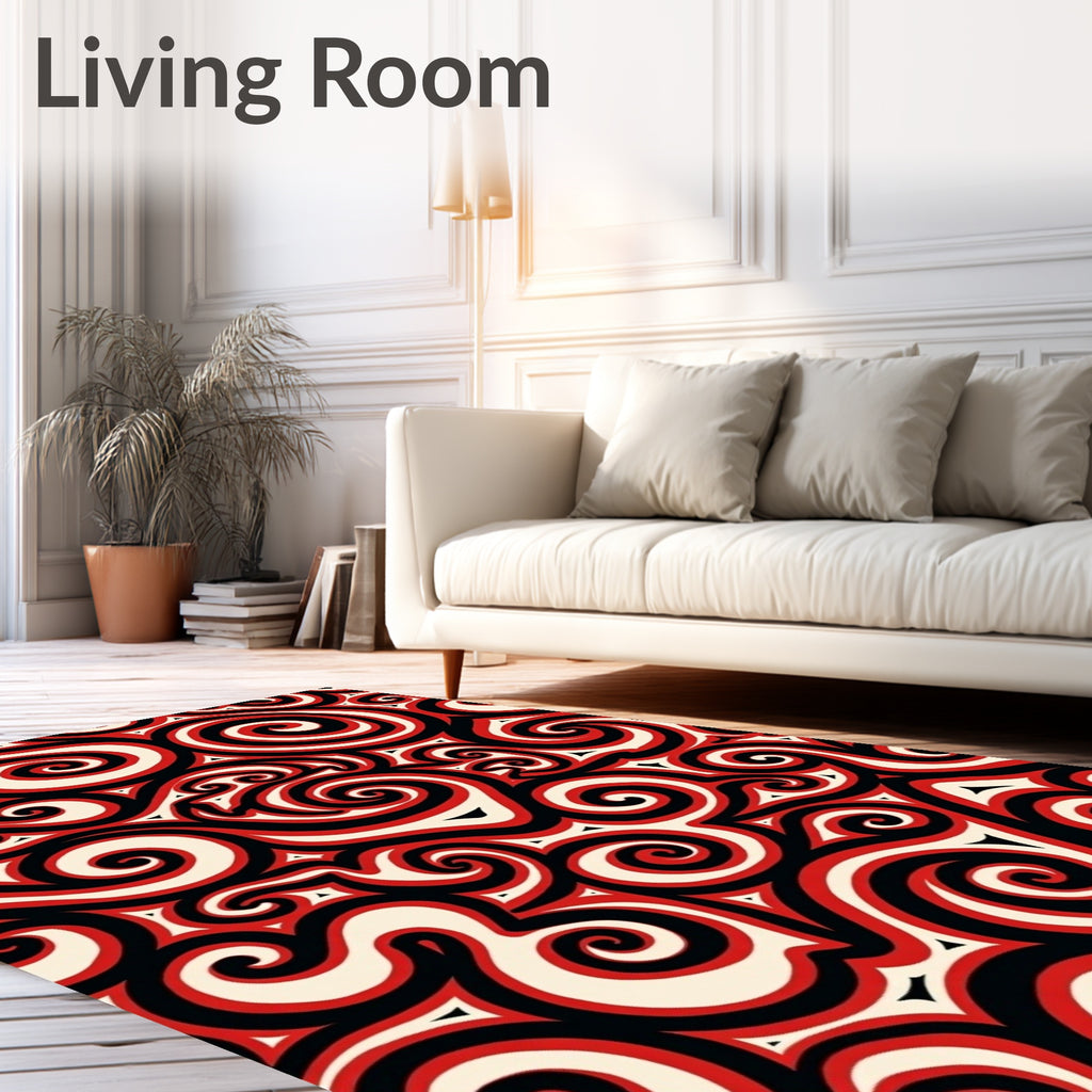 Bold Red Swirls Abstract Art Rug