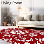 Crimson White Symmetry Floral Folk Rug