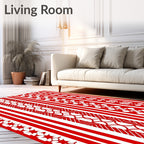 Red White Geometric Stripe Medallion Rug