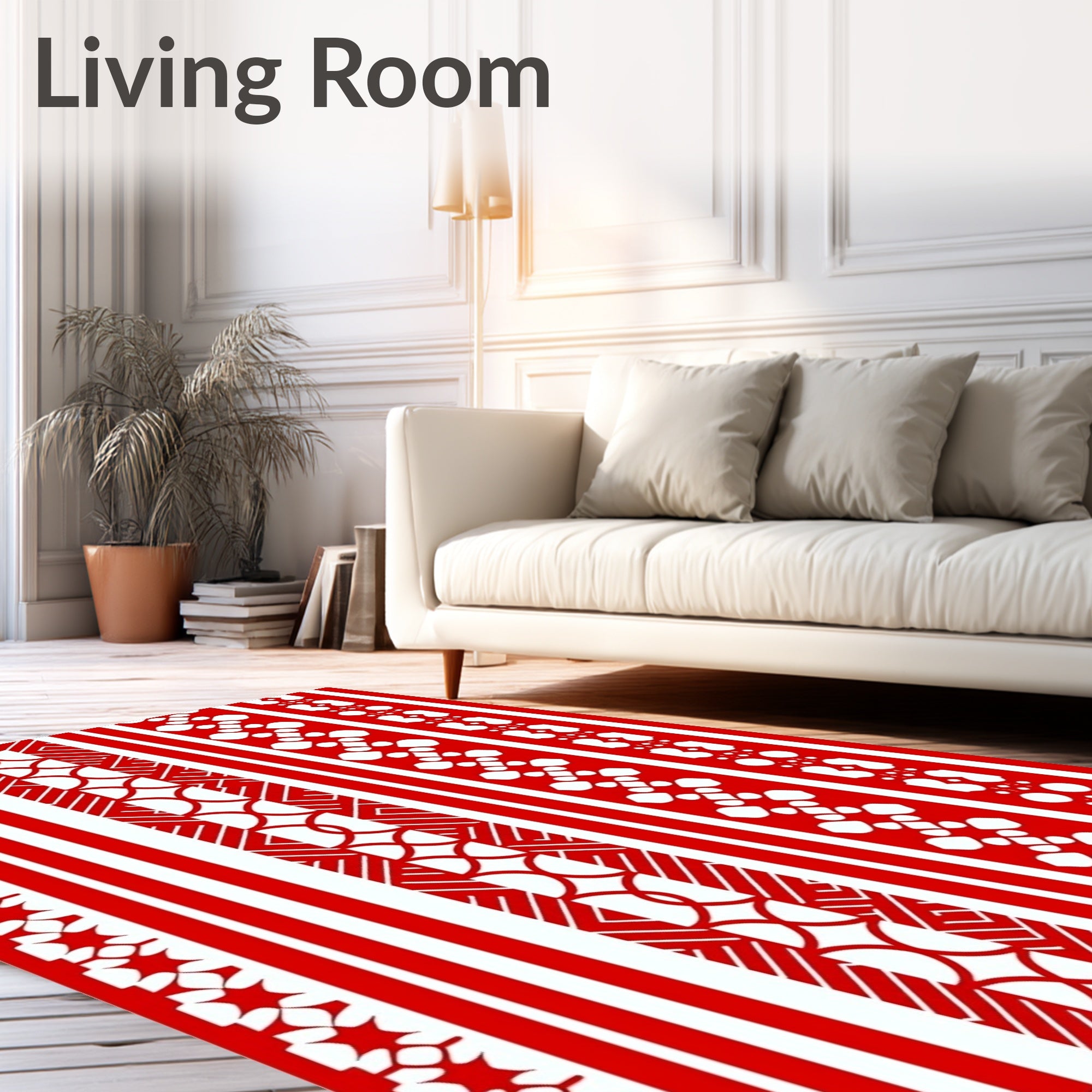 Red White Geometric Stripe Medallion Rug