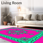 Vibrant Pink Teal Medallion Frame Rug