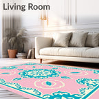 Pink Teal Medallion Ornate Tile Rug