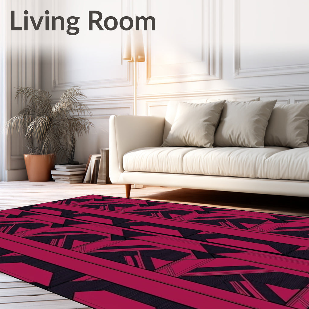 Crimson Geometric Deconstructed Stripe Rug