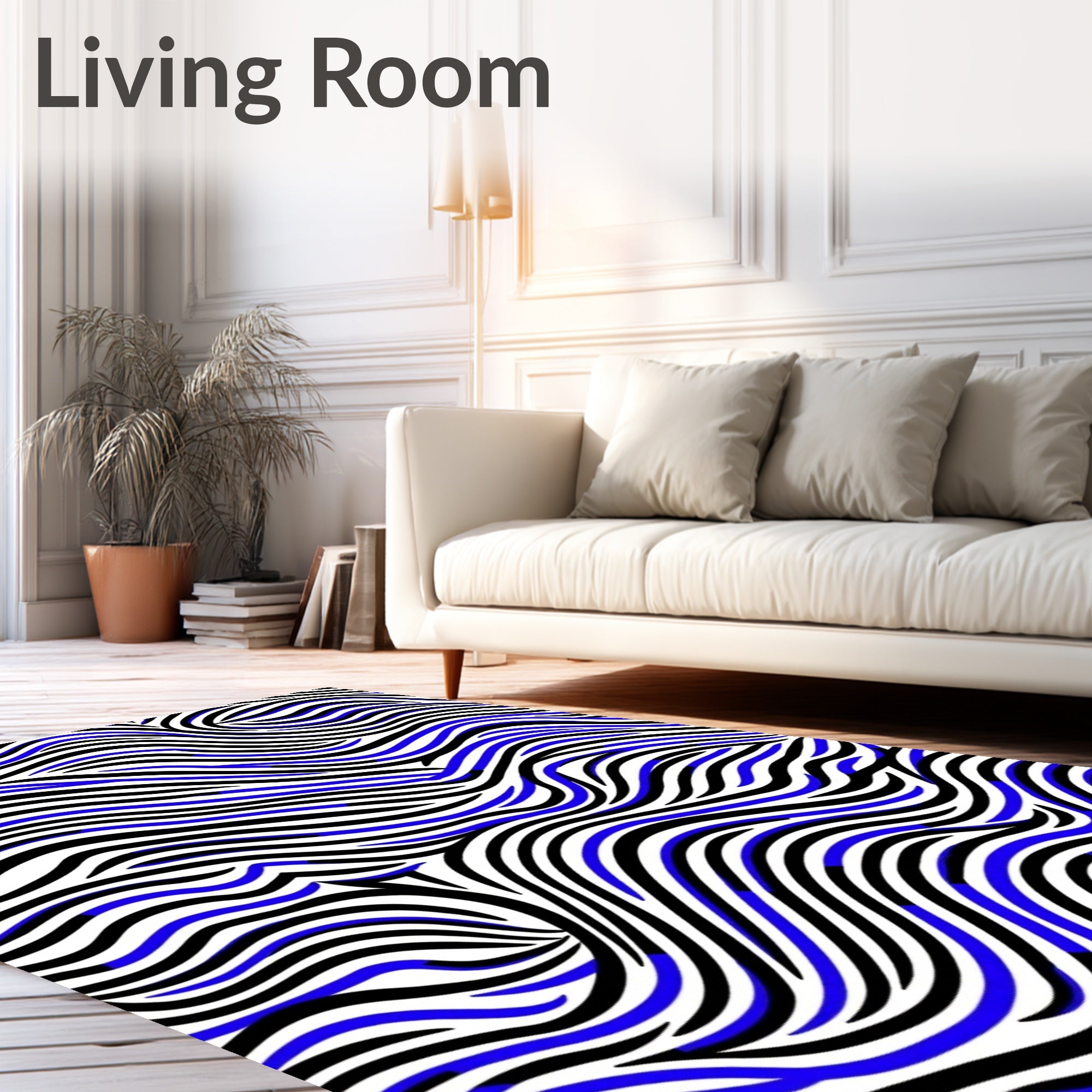 Bold Blue Black Wavy Stripes Rug