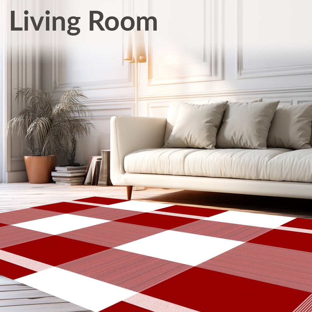 Classic Red Gingham Checkered Rug