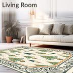 Green and Gold Pine Tree Border Rug