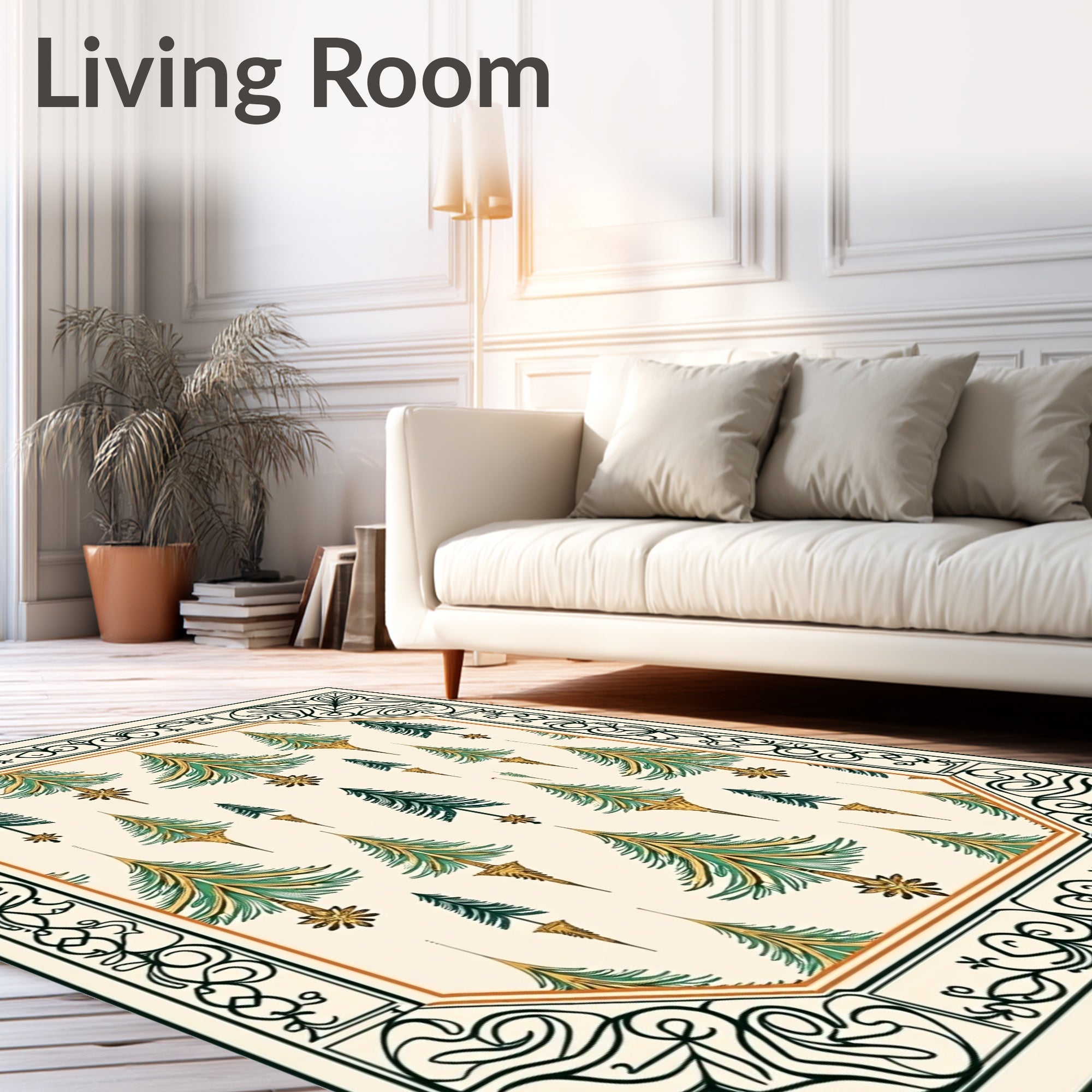Green and Gold Pine Tree Border Rug