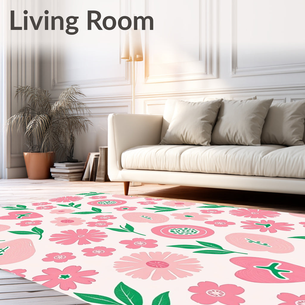 Sweet Pink Floral Heart Medley Rug