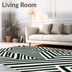 Dark Green White Geometric Maze Rug