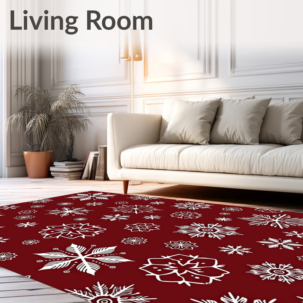 Crimson White Snowflake Collage Rug