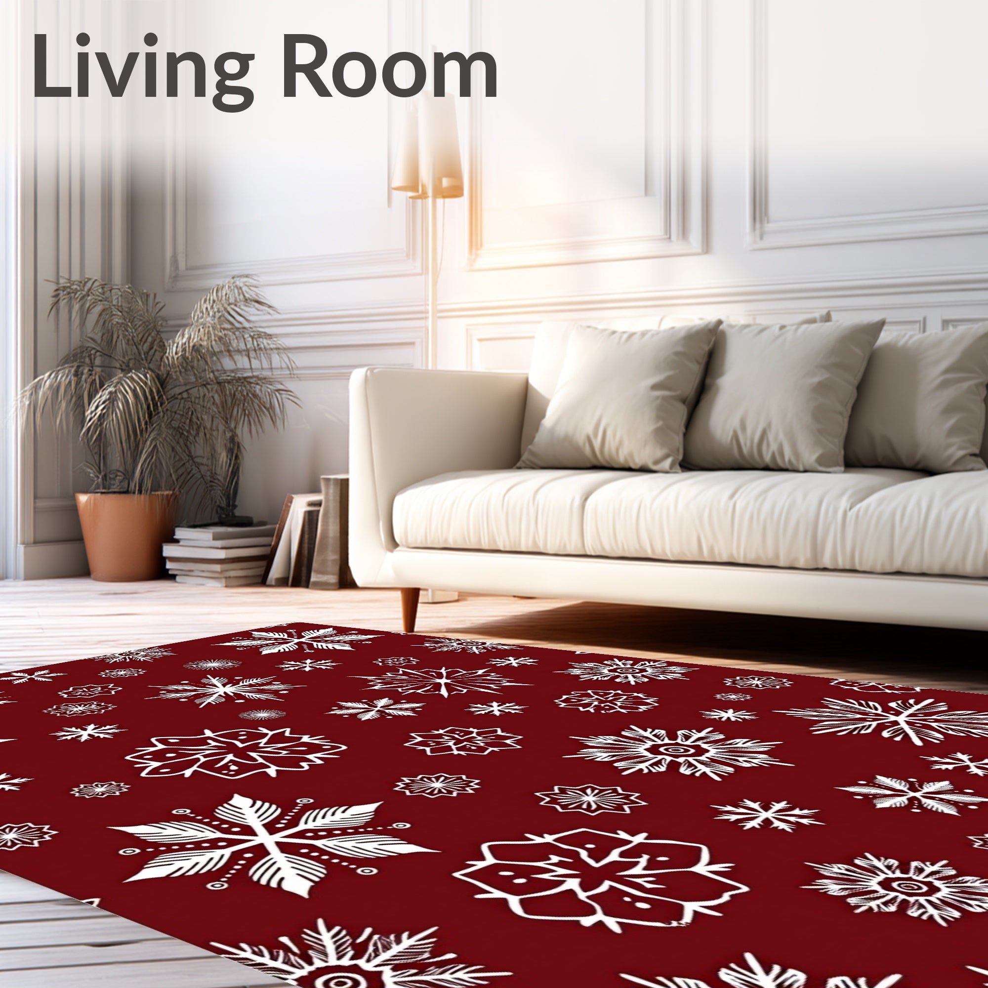 Crimson White Snowflake Collage Rug