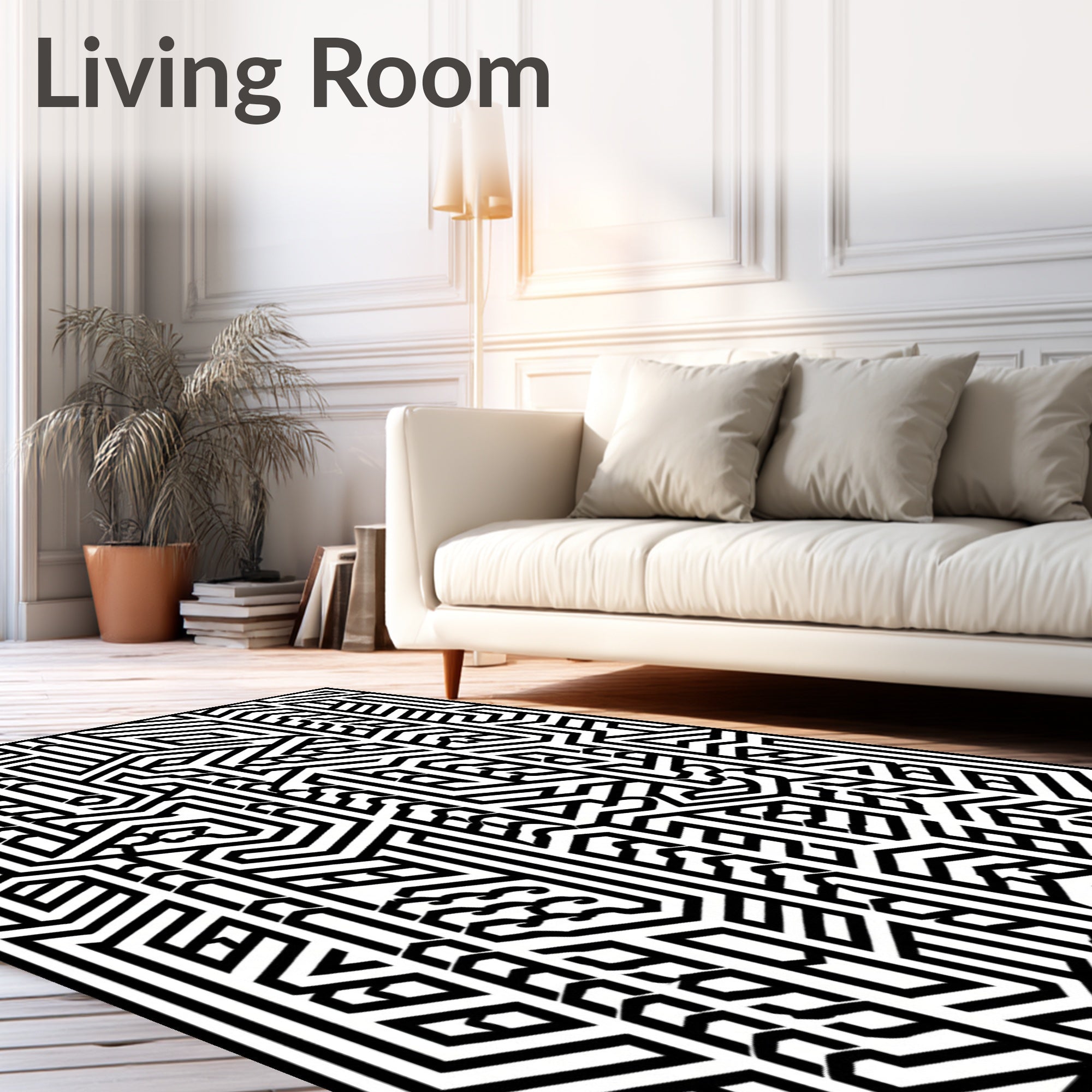 Monochromatic Bold Geometric Maze Rug