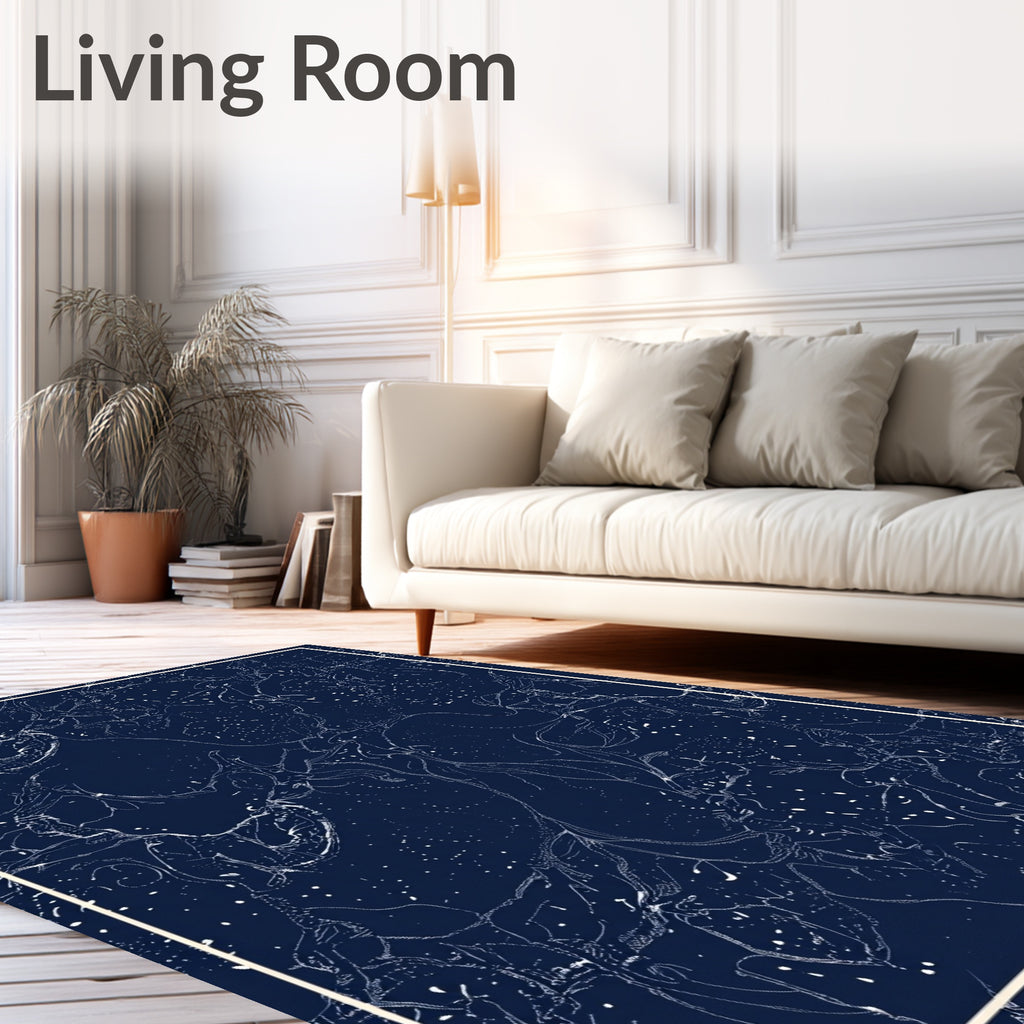 Deep Blue Abstract Sketchy Swirl Rug