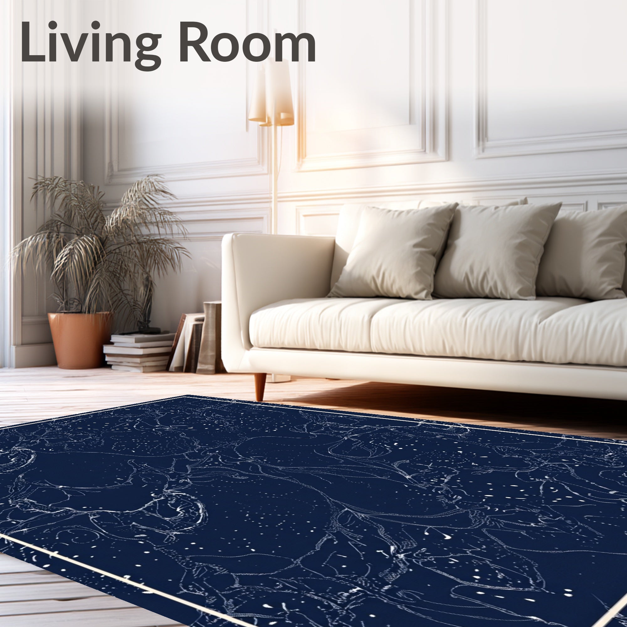 Deep Blue Abstract Sketchy Swirl Rug