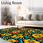 Golden Yellow Red Floral Symmetry Rug