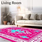 Bold Pink Fleur de Lis Border Rug