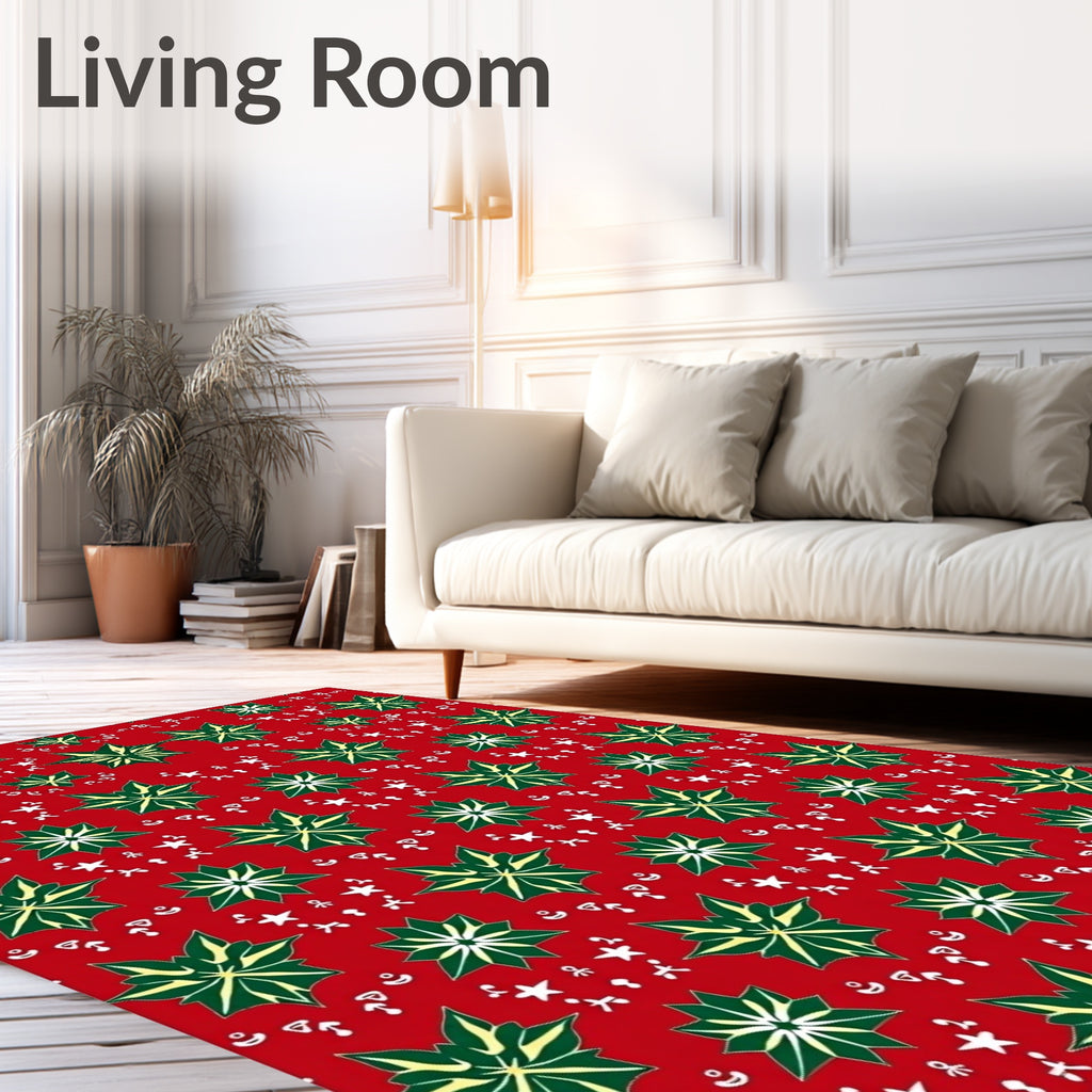 Emerald Green Starburst Red Background Rug