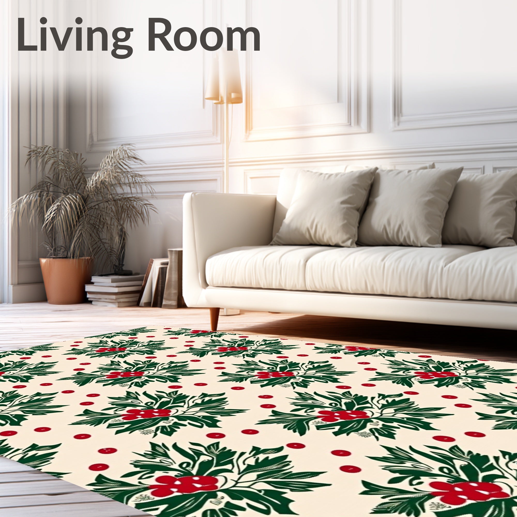 Cream Red Berries Botanical Arrangement Rug