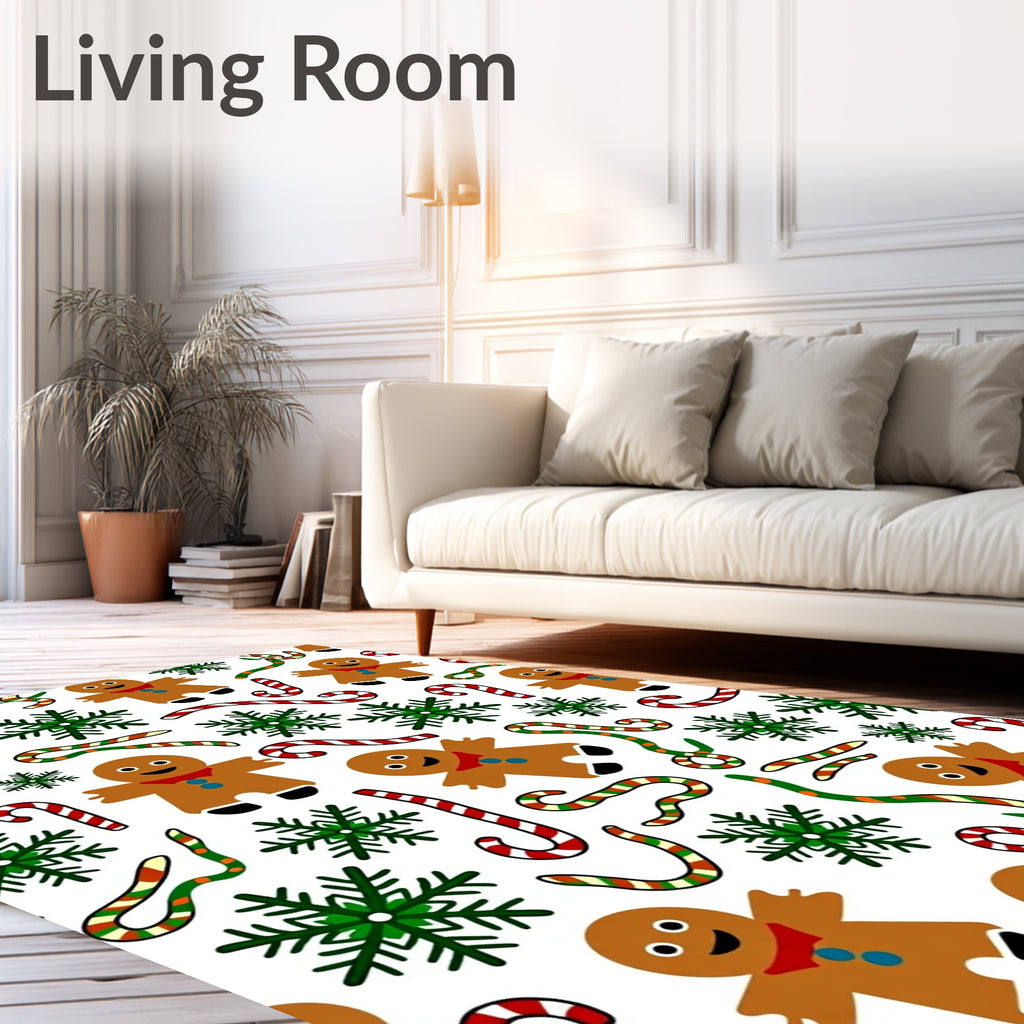 Whimsical Gingerbread Snowflakes Candy Canes Rug