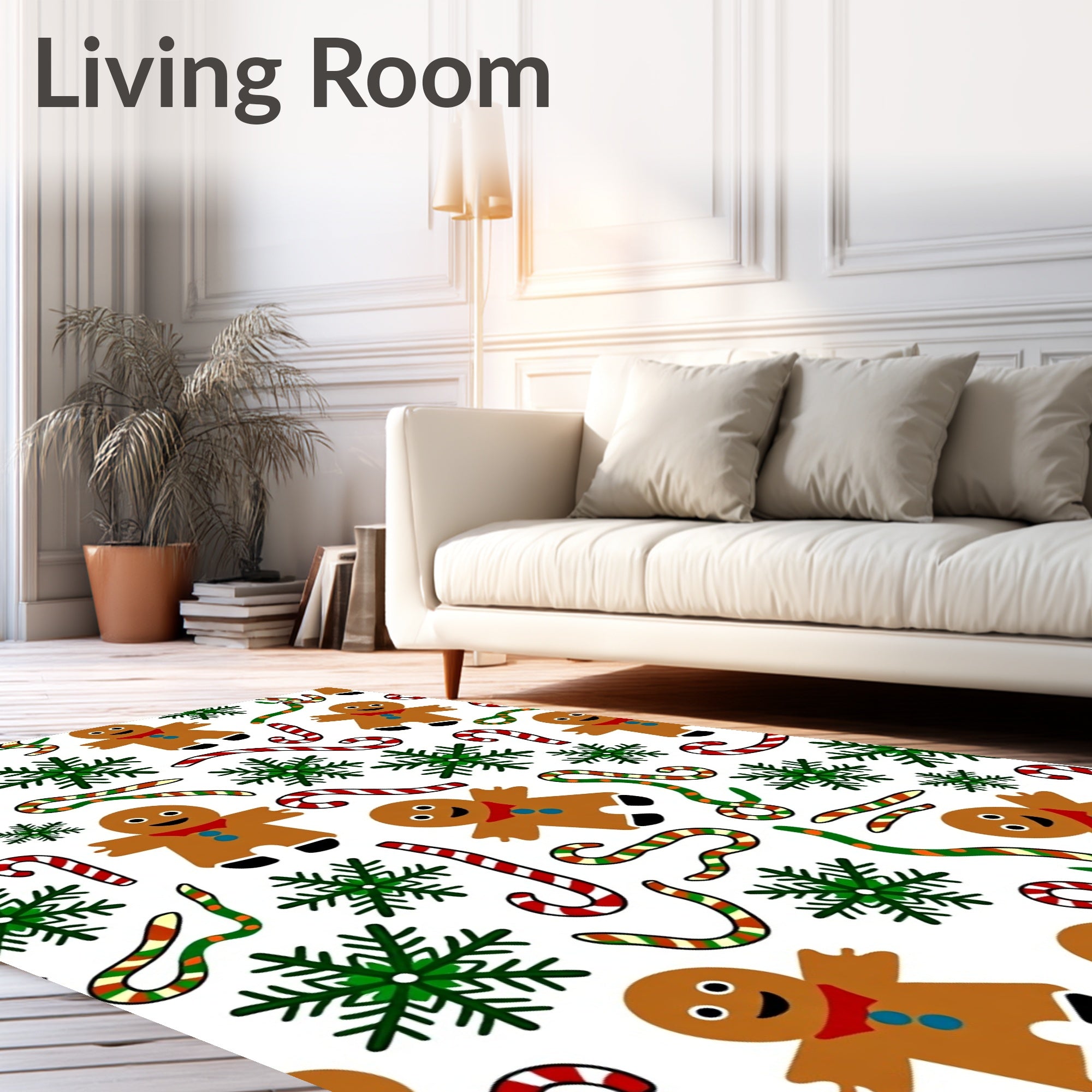 Whimsical Gingerbread Snowflakes Candy Canes Rug