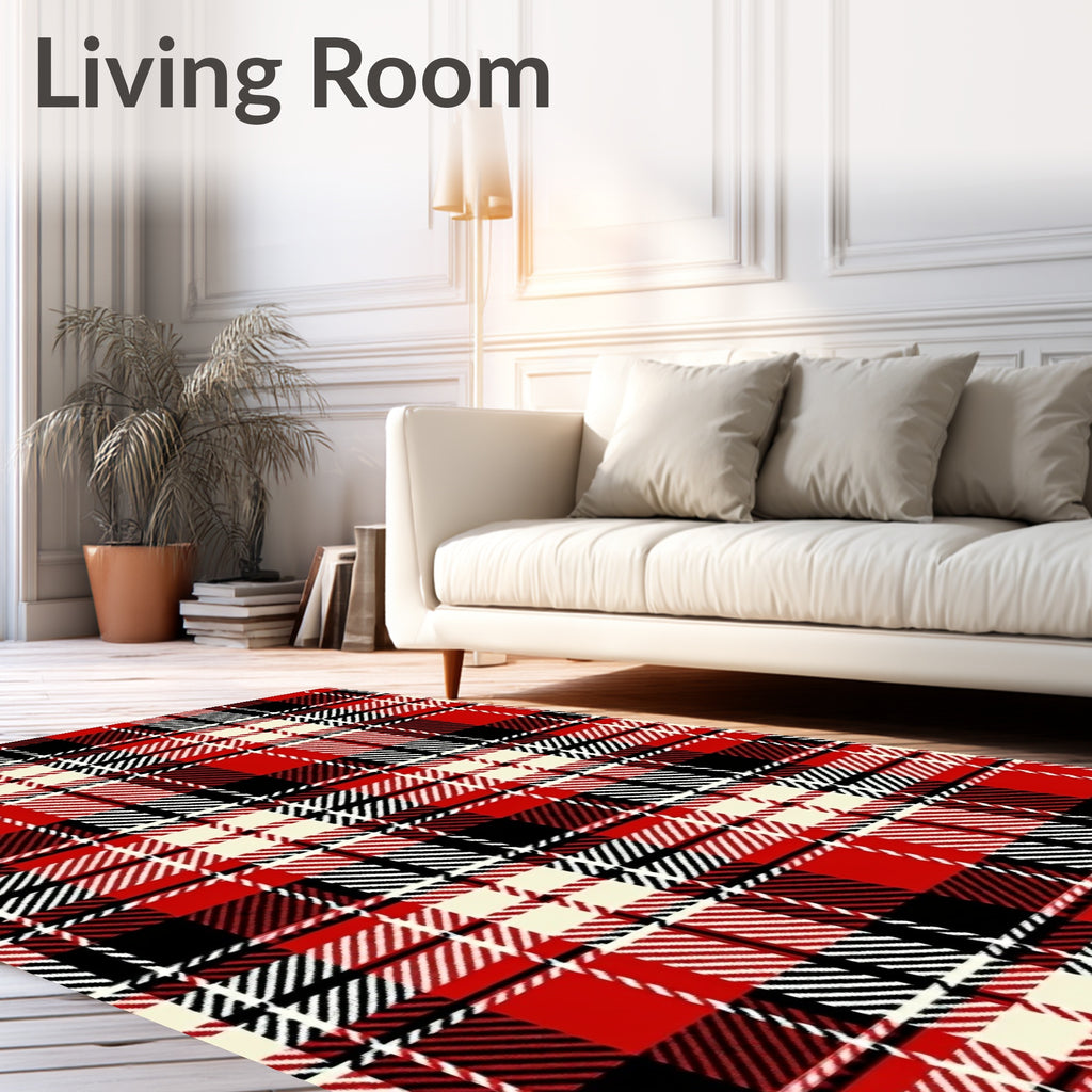 Classic Red Black Ivory Plaid Rug