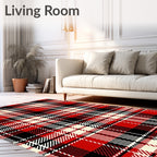 Classic Red Black Ivory Plaid Rug