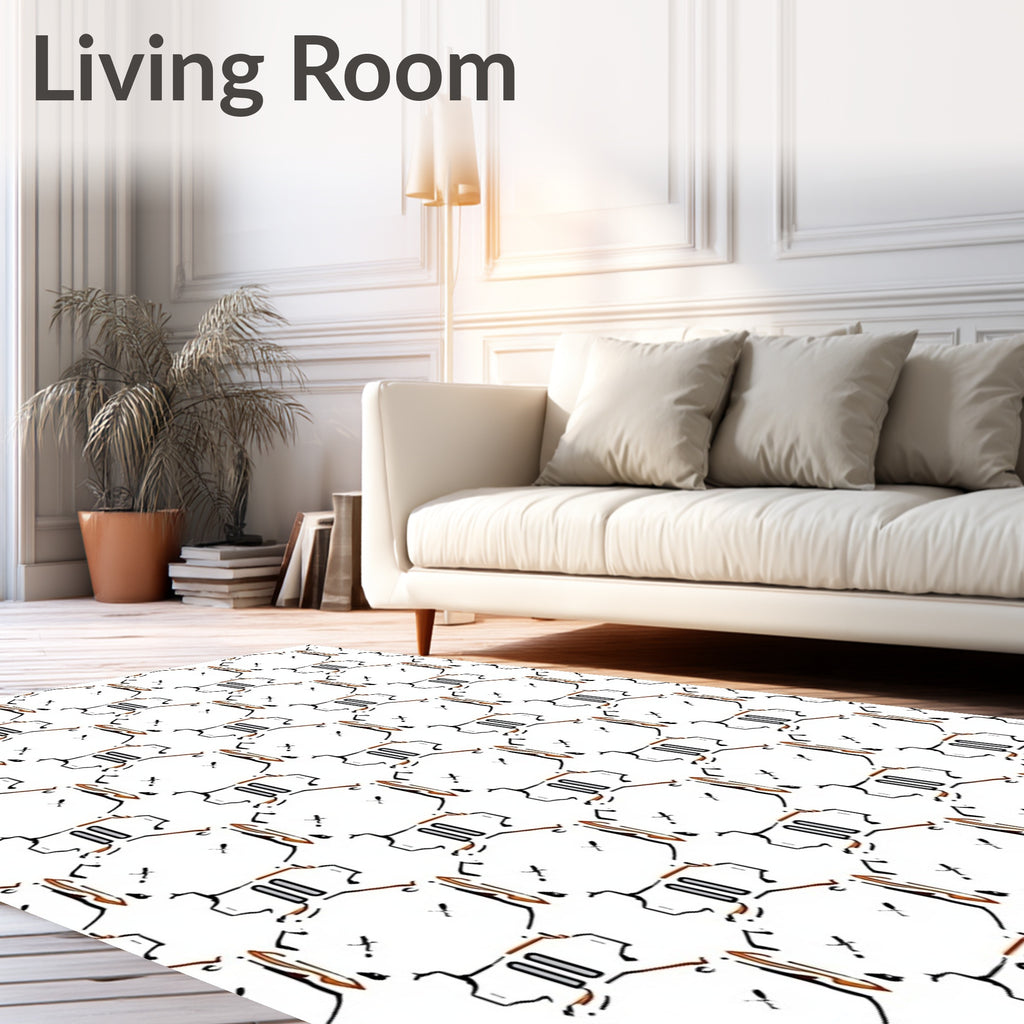 Abstract Hexagonal Circuit Board White Rug