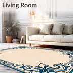 Dark Teal Floral Flourish Frame Rug