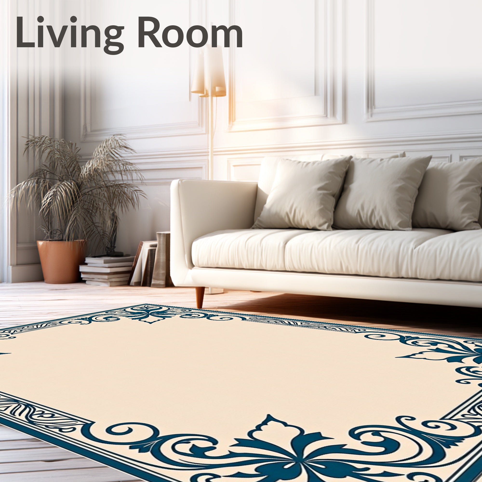 Dark Teal Floral Flourish Frame Rug